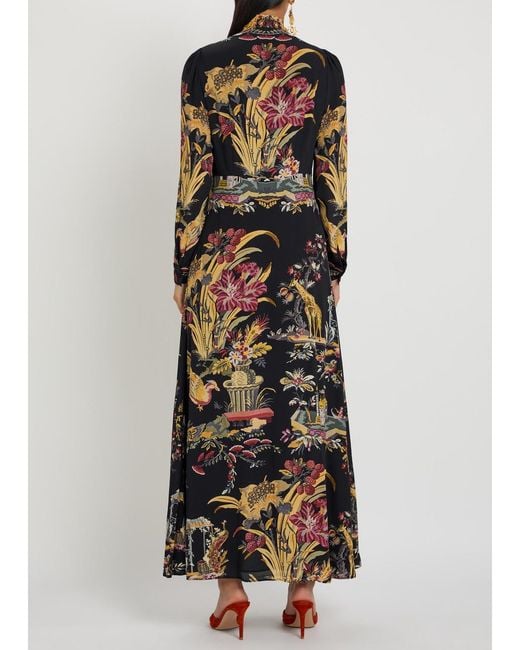Etro Black Floral Print Chiffon Midi Dress