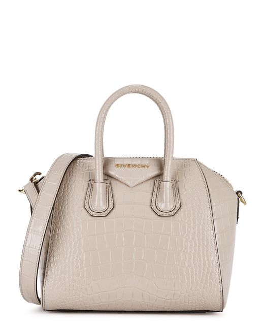 Givenchy Natural Antigona Mini Crocodile-Effect Leather Top Handle Bag