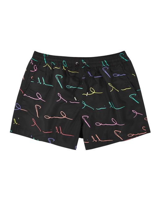 Paul Smith Black Script Logo-Print Shell Swim Shorts for men