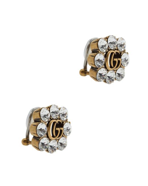 Gucci White Gg-Embellished Clip-On Earrings