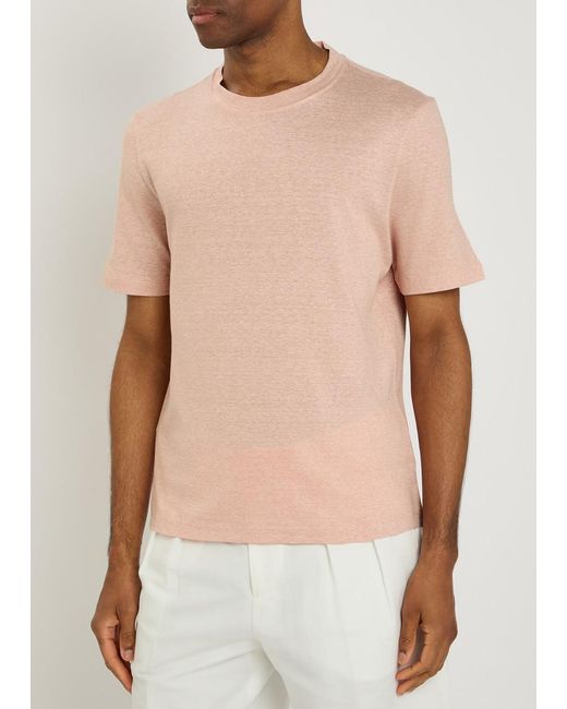 Brunello Cucinelli Pink Linen And Cotton-Blend T-Shirt for men