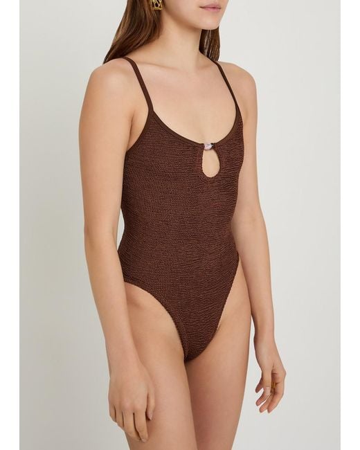 Hunza G Brown Mia Beaded Crinkle Swimsuit