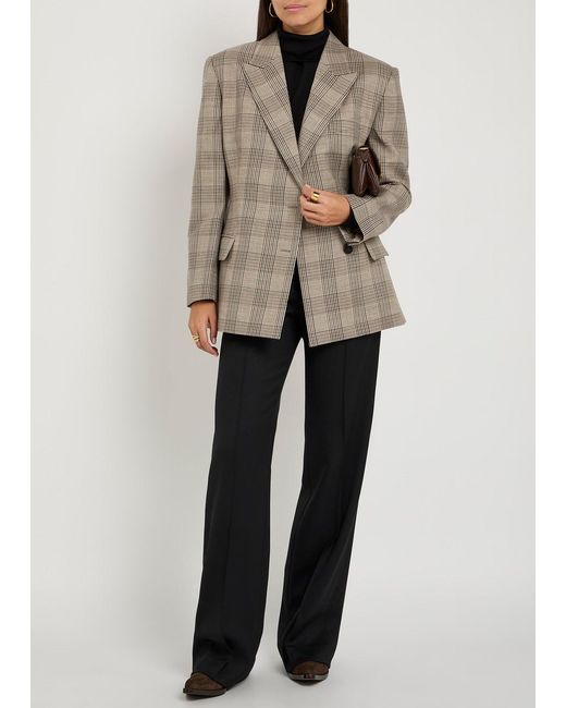 Anine Bing Gray Aretha Checked Wool Blazer