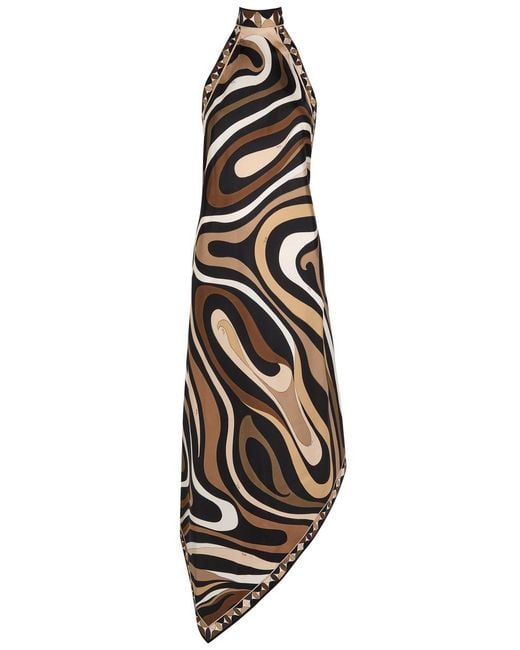 Emilio Pucci White Halterneck Printed Silk Midi Dress