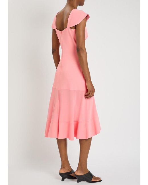 Stella McCartney Pink Frill Asymmetric Woven Midi Dress