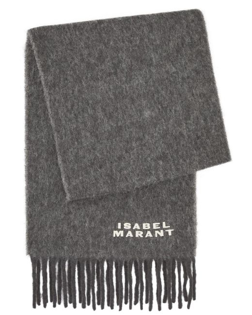 Isabel Marant Gray Firny Logo-embroidered Alpaca-blend Scarf