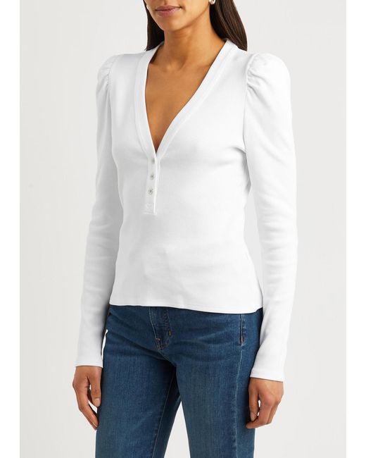 Veronica Beard White Dekalb Ribbed Stretch-cotton Top