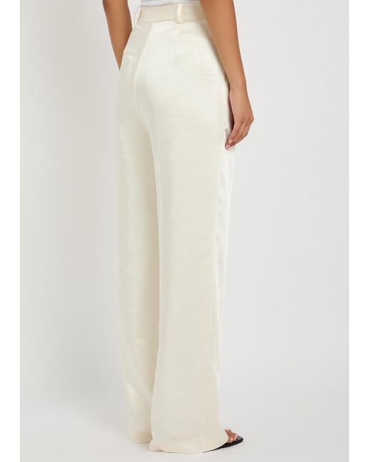Self-Portrait White Tailored Straight-Leg Satin Trousers