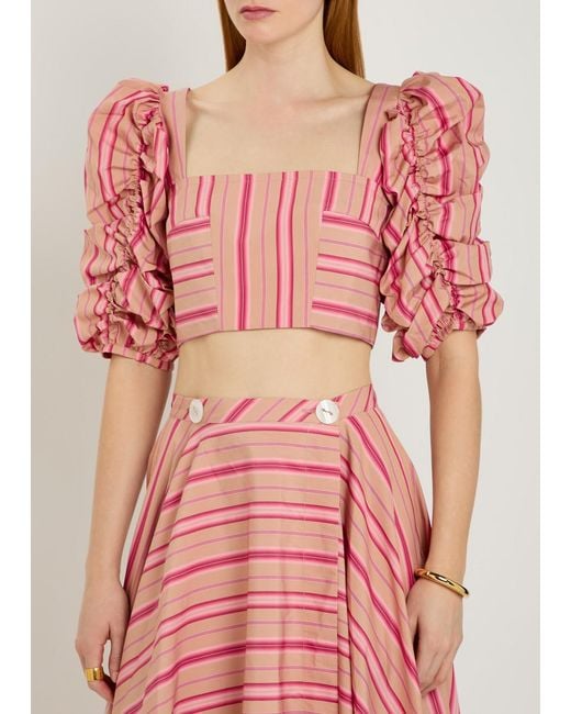 Thierry Colson Pink Misia Striped Puff Sleeve Cotton Top