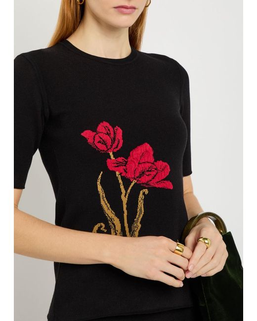 Erdem Black Floral-Intarsia Knit T-Shirt
