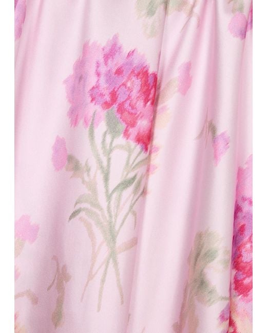LoveShackFancy Pink Castle Floral-Print Silk Midi Skirt