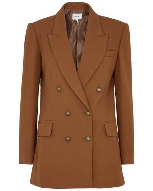 FRAME Brown Double-breasted Twill Blazer