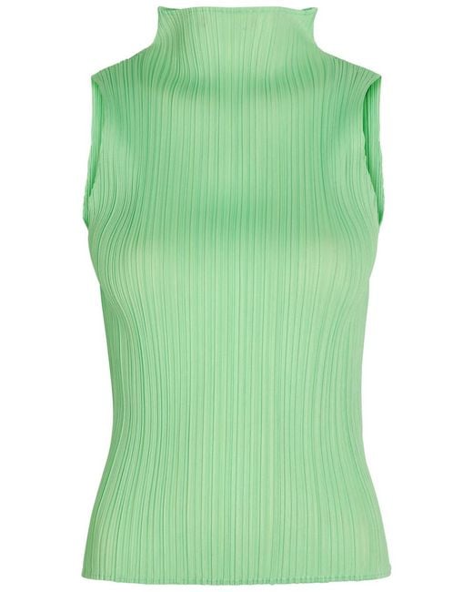 Pleats Please Issey Miyake Green Pleated Woven Top
