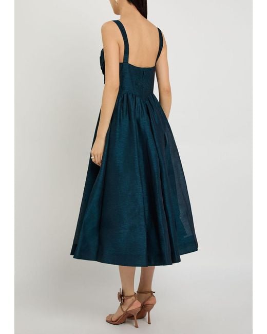 Zimmermann Blue Rebellion Pleated Linen And Silk-Blend Midi Dress