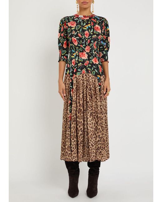 Rixo Natural Meg Printed Crepe De Chine Midi Dress