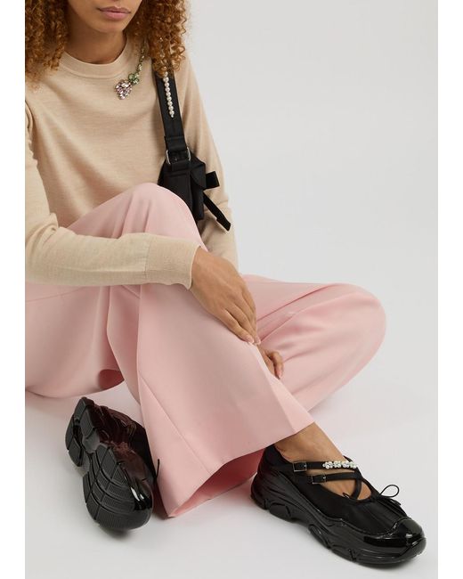 Simone Rocha Black Embellished Satin Sneakers