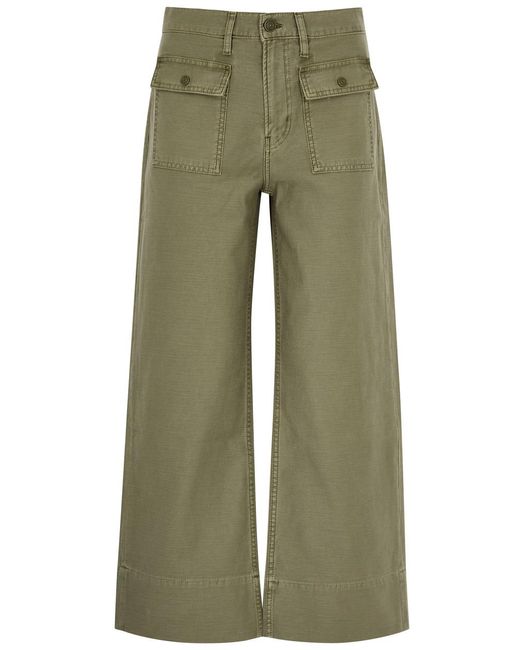 FRAME Green The 70S Cropped Cotton Trousers