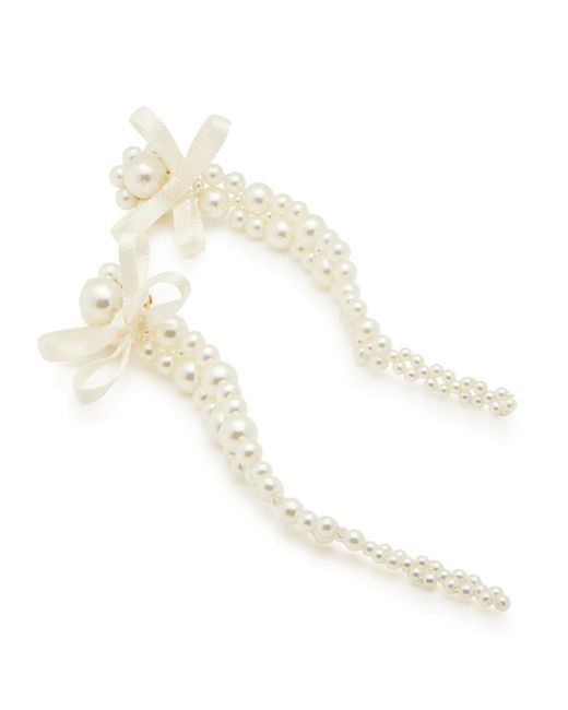 Simone Rocha White Petite Bow Faux-Embellished Drop Earrings