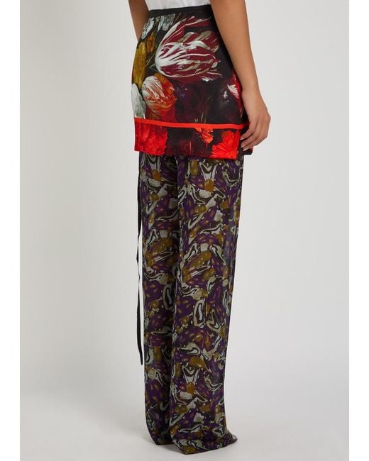 Dries Van Noten Red Gabrinas Printed Satin Mini Wrap Skirt