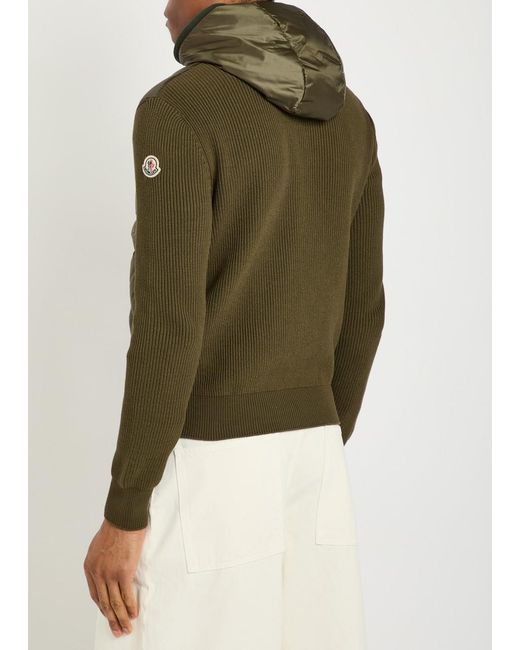 Moncler Green Hooded Quilted Shell And Cotton-Blend Cardigan for men