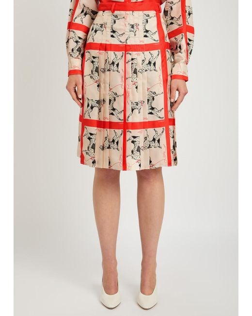 S.S.Daley Red Pointer Printed Silk Midi Skirt