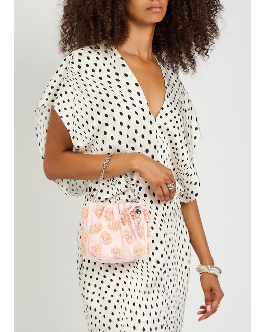 Self-Portrait Pink Floral Bead-Embellished Satin Tote