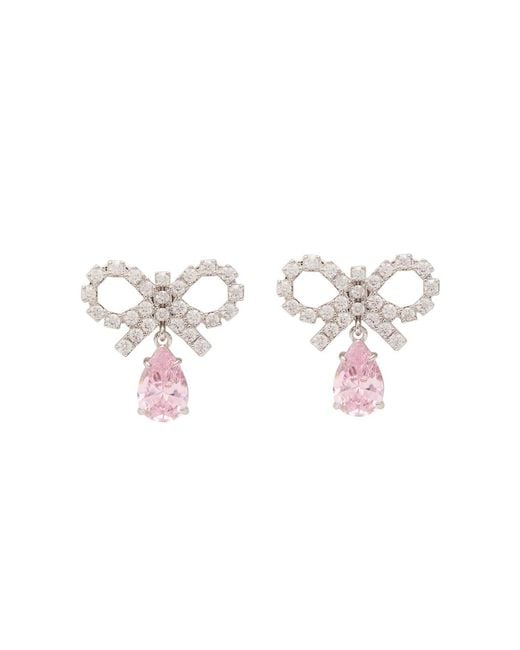 Self-Portrait White Bow Crystal-Embellished-Plated Drop Earrings