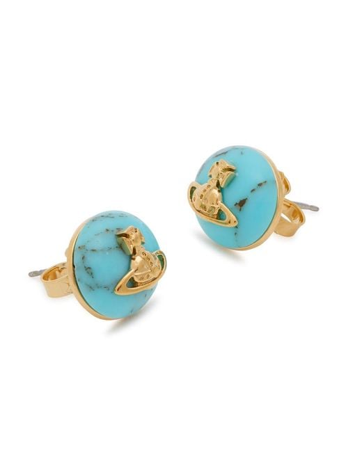 Vivienne Westwood Blue Maude Marble Orb Brass Stud Earrings