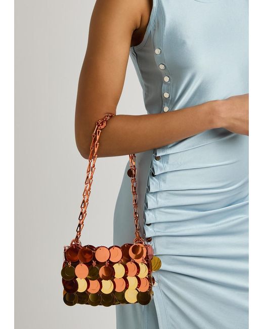 Rabanne Brown Sun Date Sparkle Embellished Satin Shoulder Bag