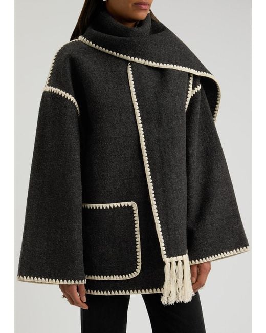Totême Black Attached Scarf Wool Jacket