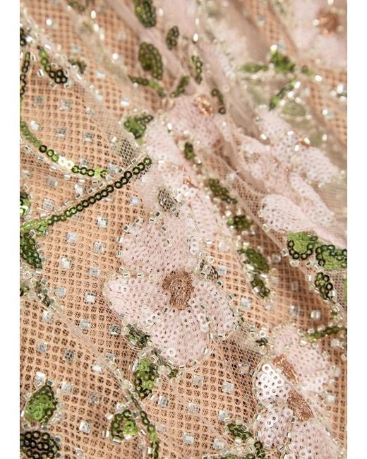Self-Portrait Natural Floral Crystal-Embellished Tulle Maxi Dress