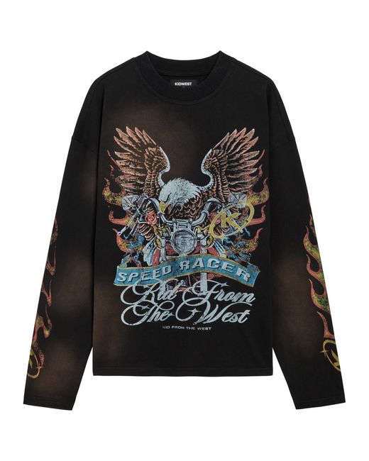 Kidwest Black Eagle Flame Printed Cotton T-Shirt for men