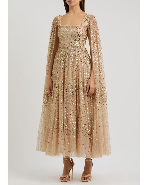 Needle & Thread Natural Scatter Dot Sequin-Embellished Tulle Gown