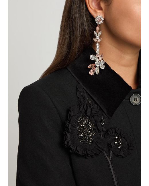 Erdem White Crystal-Embellished Clip-On Drop Earrings