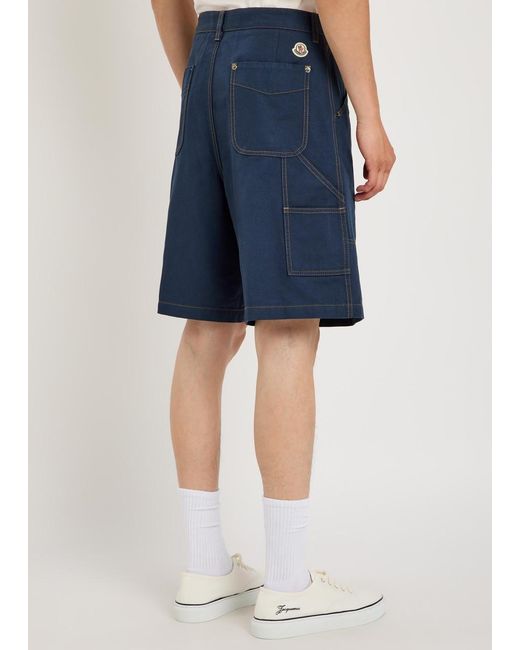 Moncler Blue Wide-Leg Cotton And Linen-Blend Shorts for men