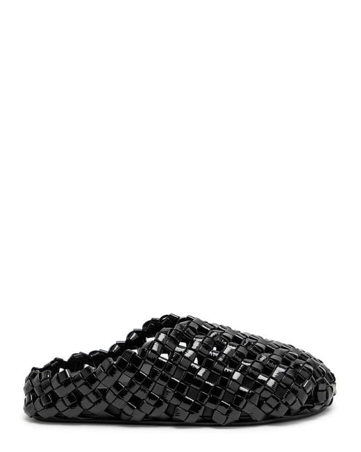 A.W.A.K.E. MODE Black Woven Patent Leather Mules