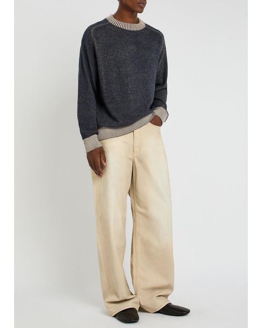YMC Blue Two-Tone Fine-Knit Sweatshirt for men