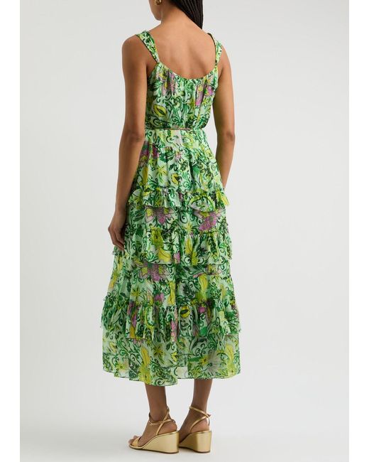 Diane von Furstenberg Green Modena Printed Chiffon Midi Dress