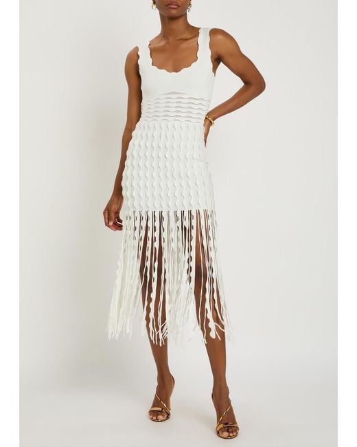 Jonathan Simkhai White Brionne Scalloped Knit Midi Dress