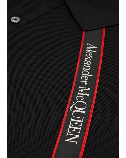 Alexander McQueen Black Logo-tape Piqué Cotton Polo Shirt for men