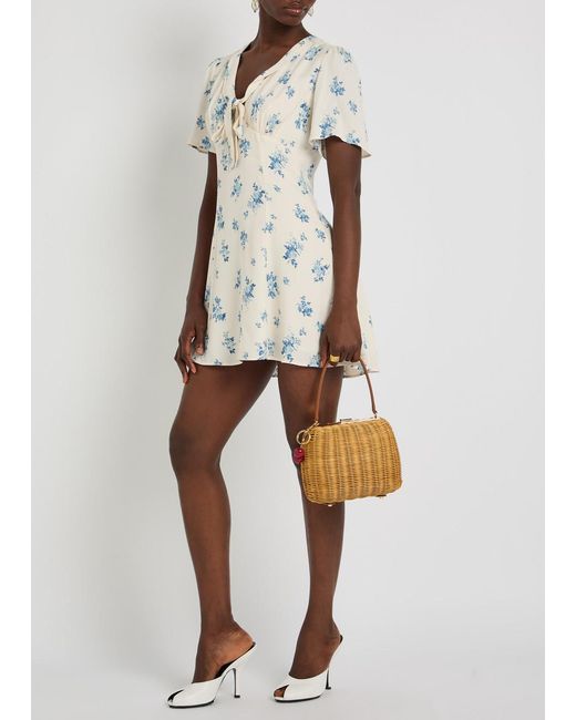 Reformation White Tyra Floral-Print Crepe Mini Dress