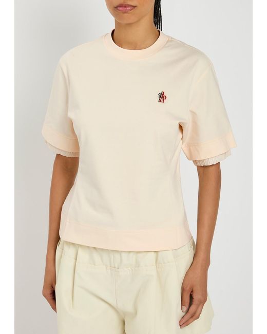 Moncler Natural Logo-Appliquéd Stretch-Cotton T-Shirt