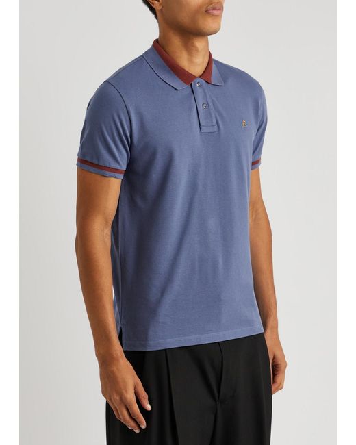 Vivienne Westwood Blue Logo-embroidered Piqué Cotton Polo Shirt for men