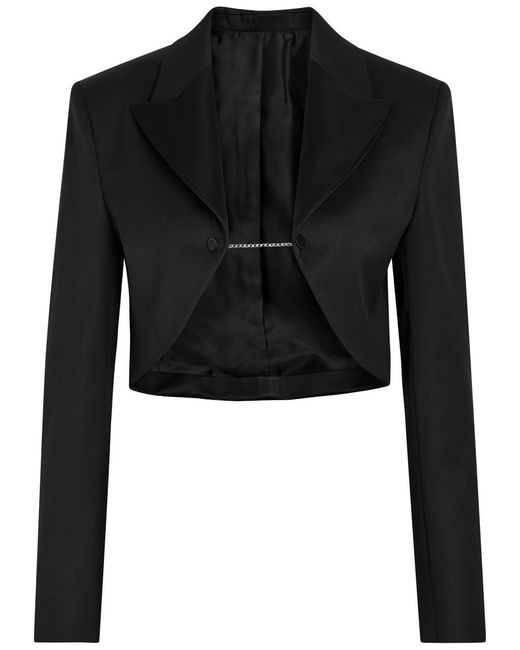 Alaïa Black Cropped Silk And Stretch-Wool Jacket