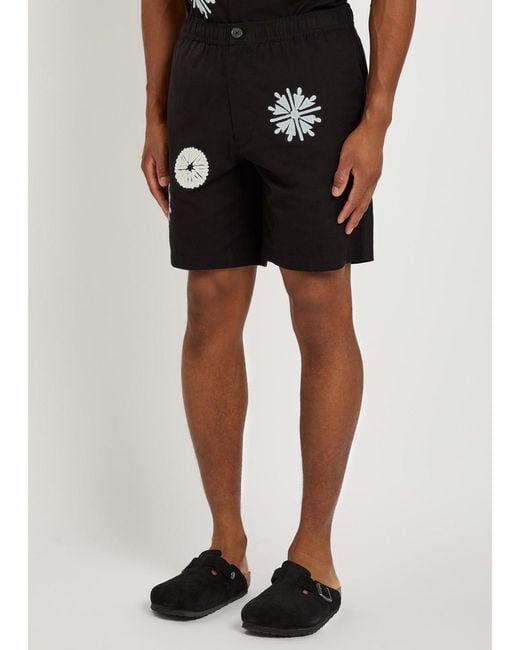 Wax London Black Kurt Embroidered Cotton And Linen-Blend Shorts for men