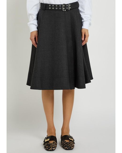 Ganni Black Belted Twill Midi Wrap Skirt
