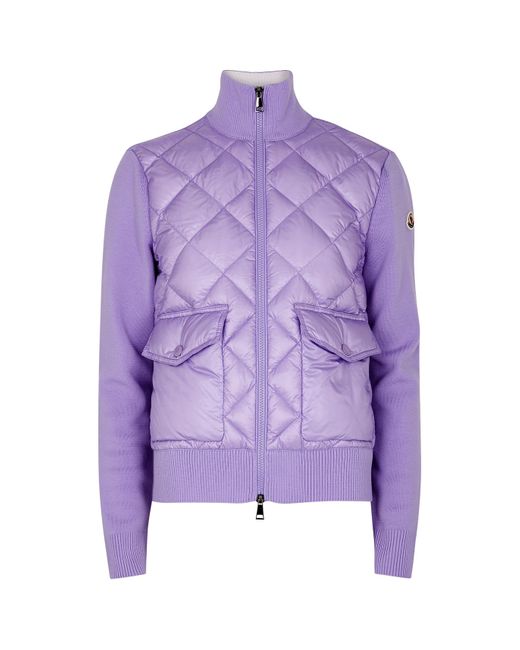 Moncler Purple Wool And Quilted Shell Jacket