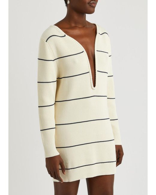 Victoria Beckham Natural Frame Striped Cotton-Blend Mini Jumper Dress