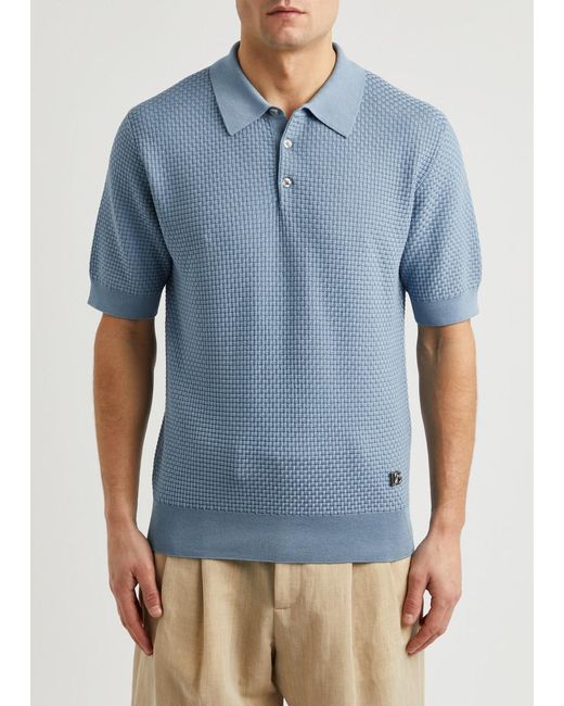 Dolce & Gabbana Blue Knitted Polo Shirt for men