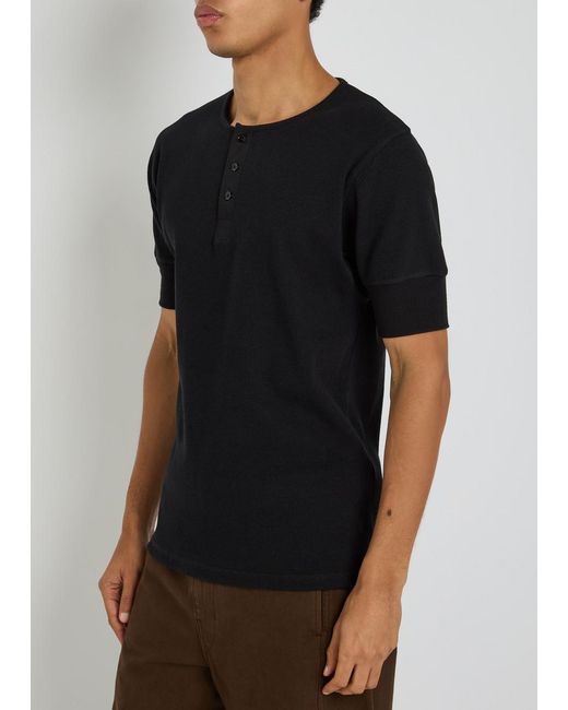 Lemaire Black Ribbed Cotton-Blend Henley T-Shirt for men
